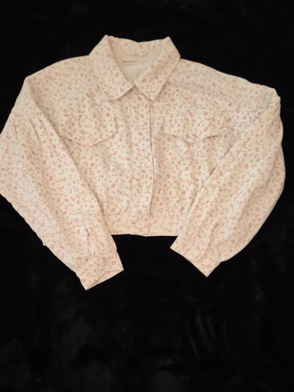 Blank NYC Women's White Ditsy Floral Denim Cropped Jacket - Sz L